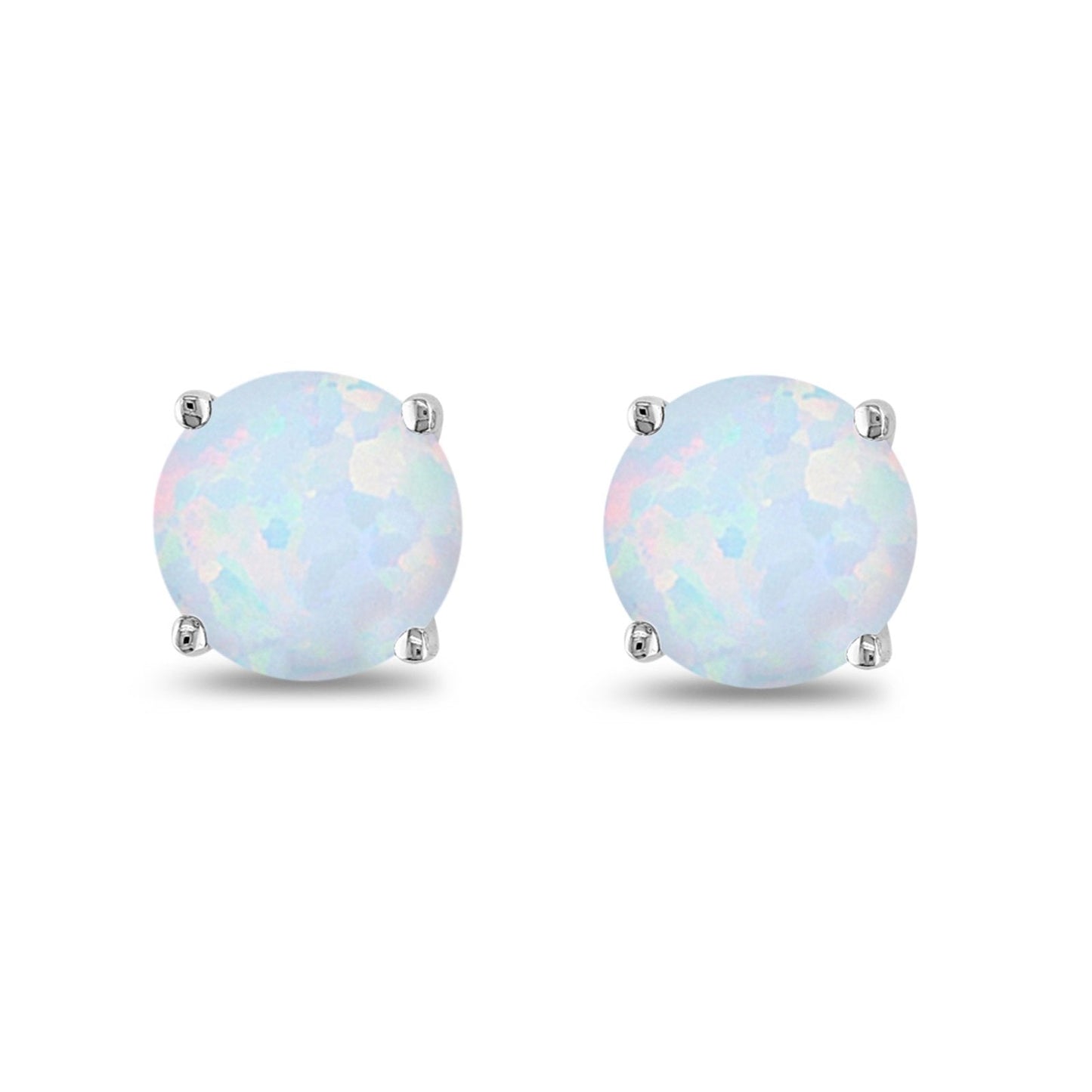 Butterfly Prong Round Casting Lab Created White Opal Stud Earrings