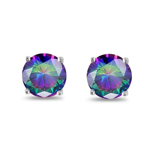 Butterfly Prong Round Simulated Rainbow CZ Stud Earrings