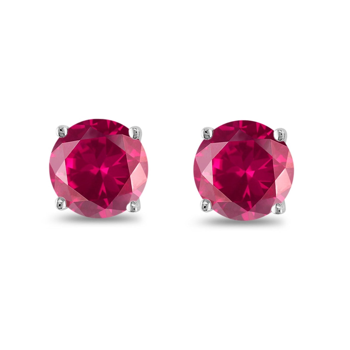 Butterfly Prong Round Simulated Ruby CZ Stud Earrings