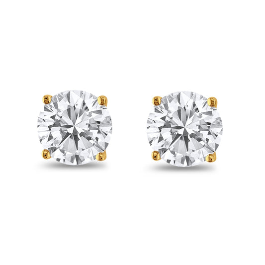 Butterfly Prong Round Casting Yellow Tone, Simulated Cubic Zirconia Stud Earrings