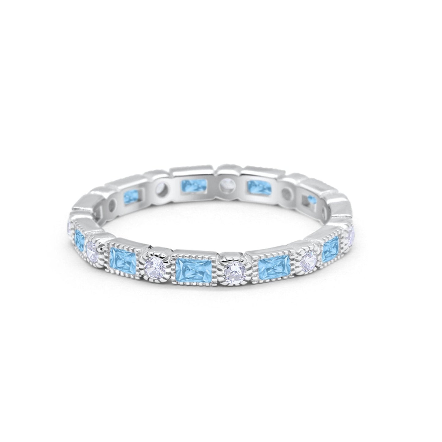 Full Eternity Wedding Baguette Round Simulated Aquamarine CZ