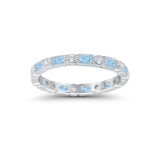 Full Eternity Wedding Baguette Round Simulated Aquamarine CZ