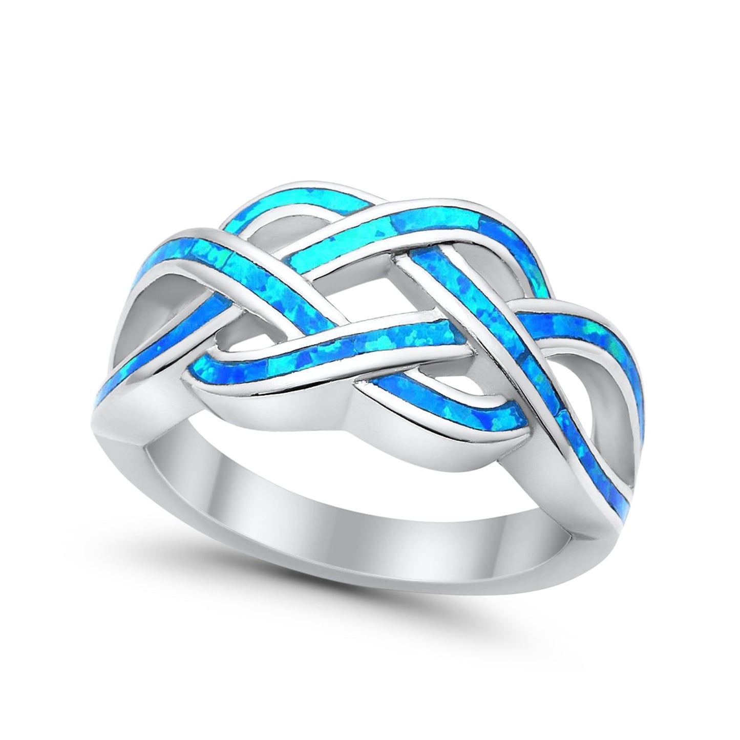 Crisscross Infinity Celtic Lab Created Blue Opal Ring