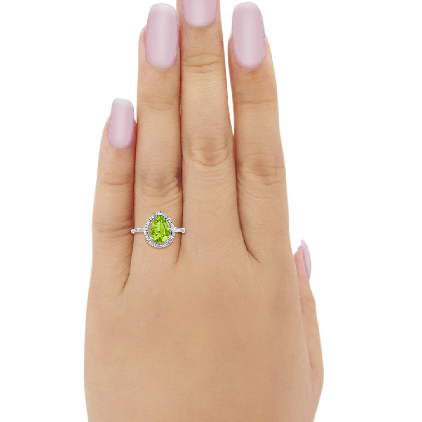 Halo Teardrop Pear Shape Simulated Peridot CZ Ring