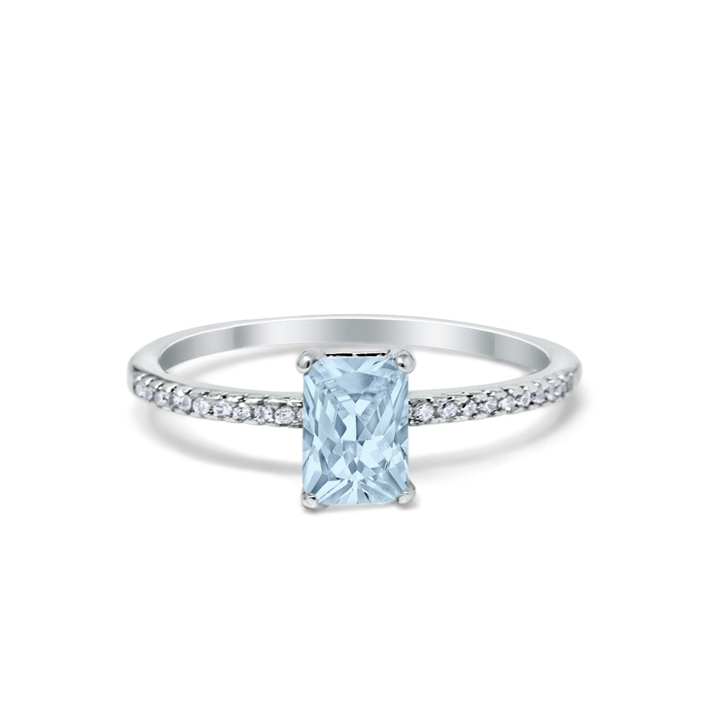 Art Deco Simulated Aquamarine CZ Wedding Ring