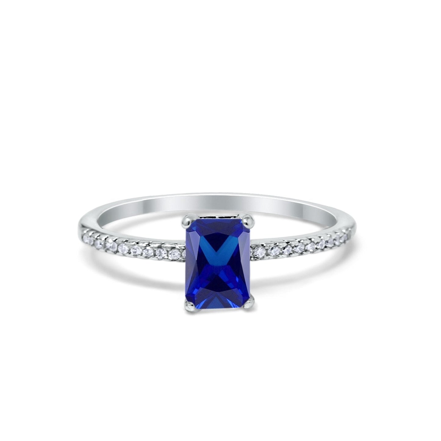 Art Deco Wedding Ring Simulated Blue Sapphire CZ