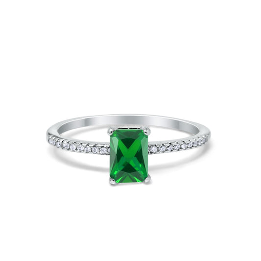 Art Deco Simulated Green Emerald CZ Wedding Ring