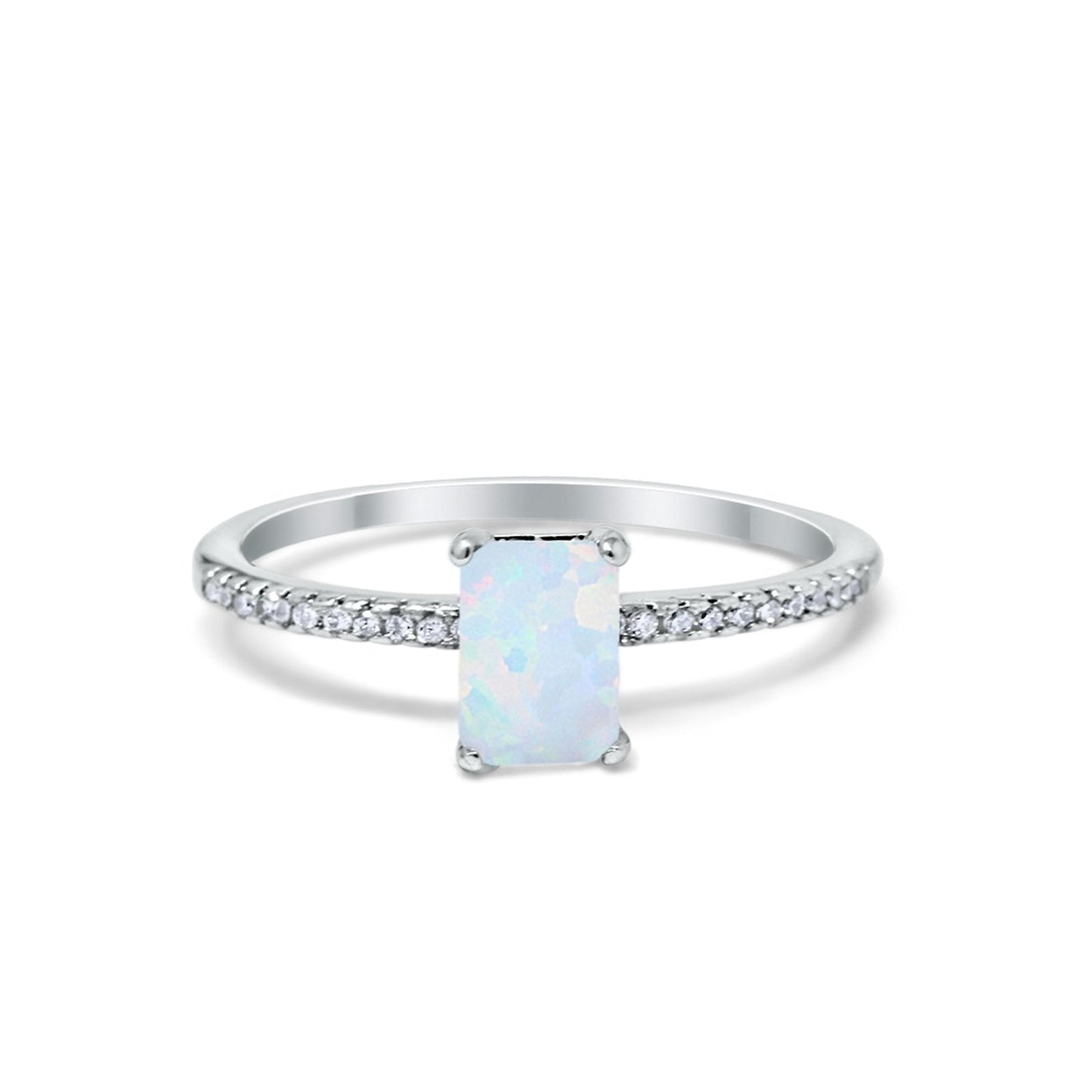 Art Deco Wedding Ring Lab Created White Opal