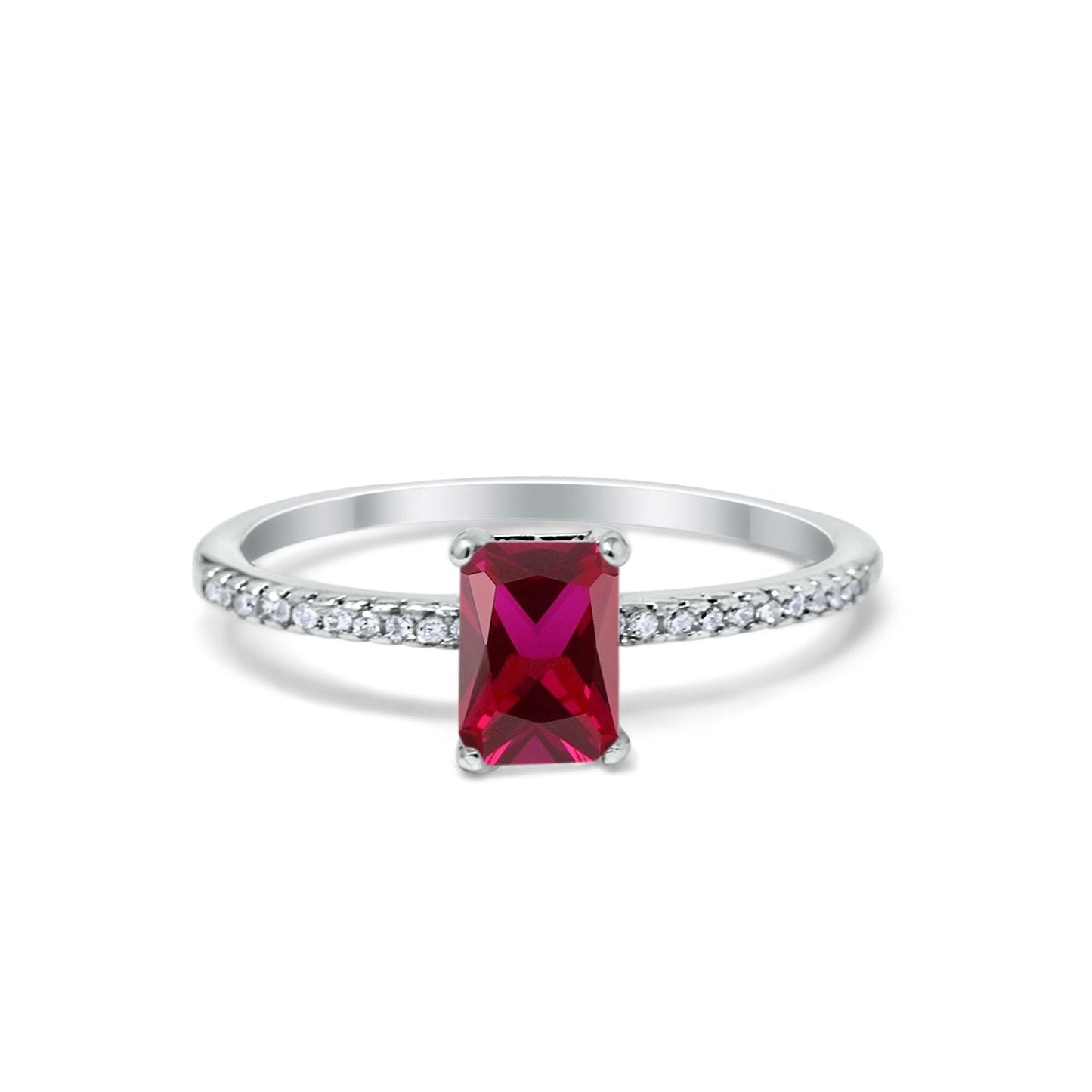 Art Deco Wedding Ring Simulated Ruby  CZ