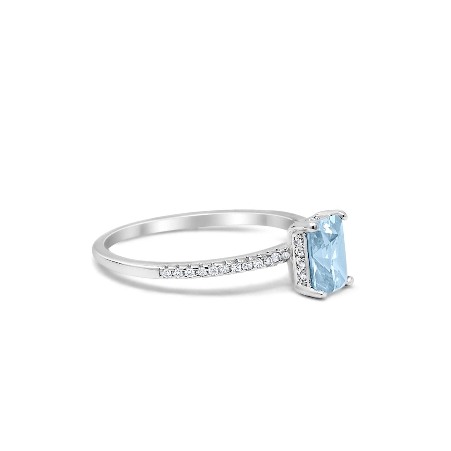 Art Deco Simulated Aquamarine CZ Wedding Ring