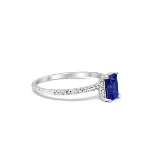 Art Deco Wedding Ring Simulated Blue Sapphire CZ