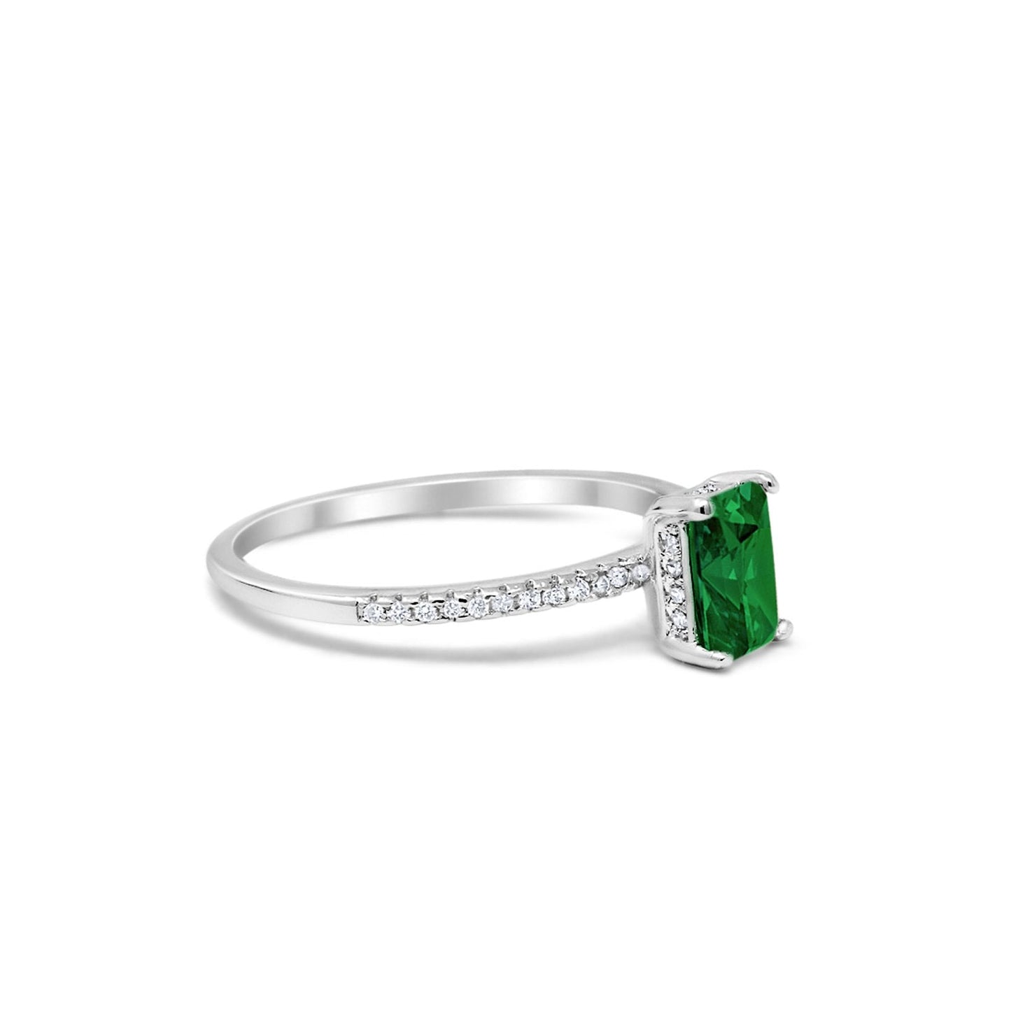 Art Deco Simulated Green Emerald CZ Wedding Ring