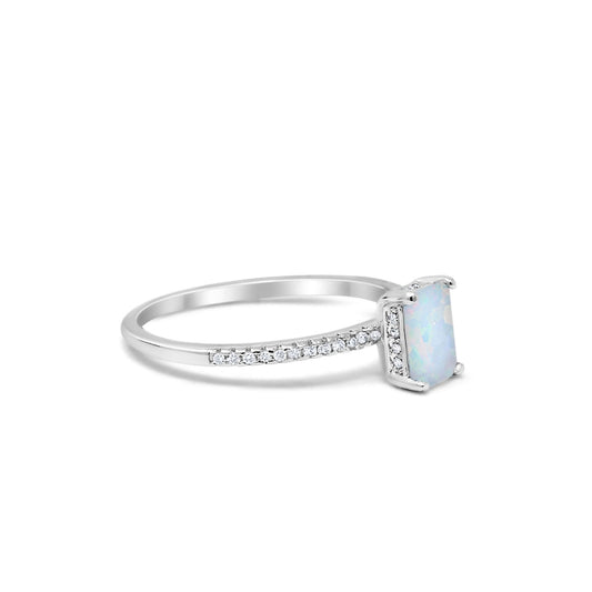 Art Deco Wedding Ring Lab Created White Opal