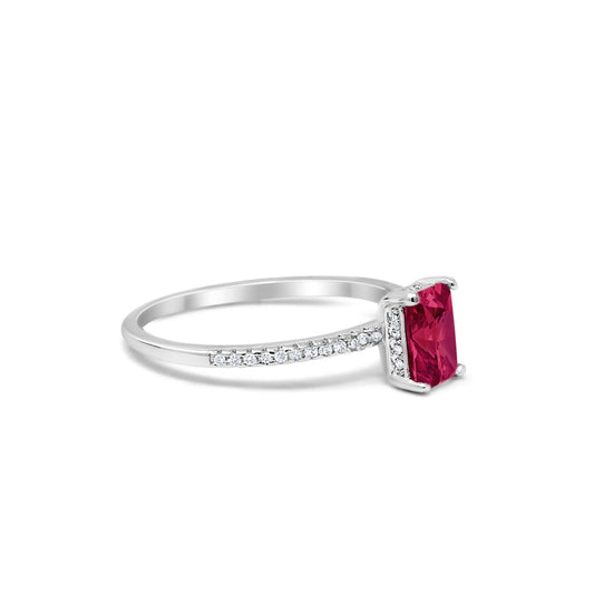 Art Deco Wedding Ring Simulated Ruby  CZ