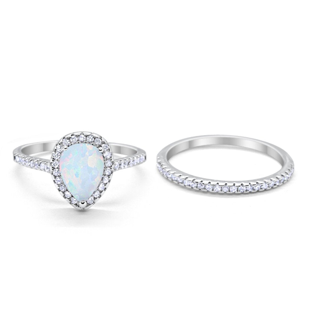 Teardrop Bridal Engagement Ring Lab Created White Opal