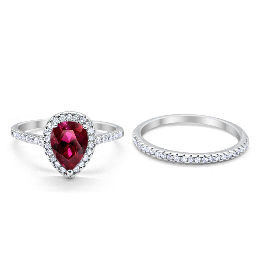 Teardrop Bridal Engagement Ring Simulated Ruby Cubic Zirconia