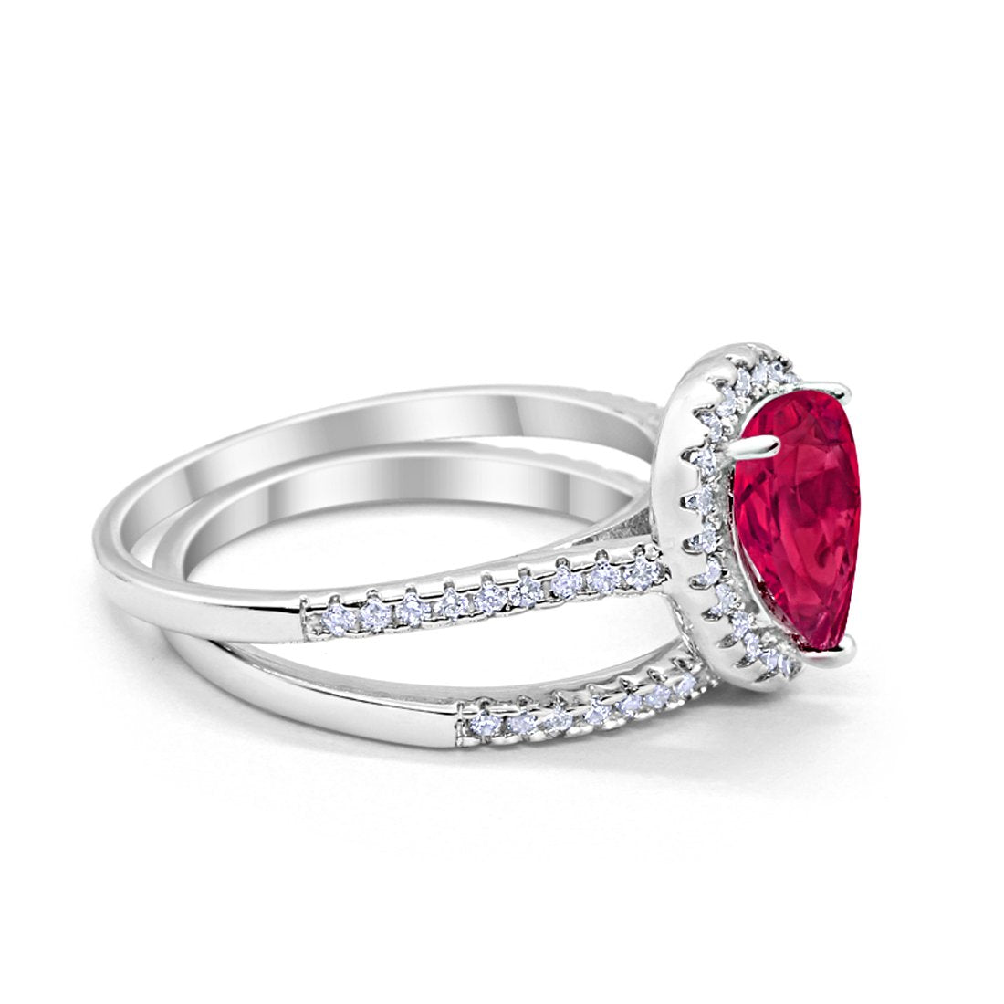 Teardrop Bridal Engagement Ring Simulated Ruby Cubic Zirconia