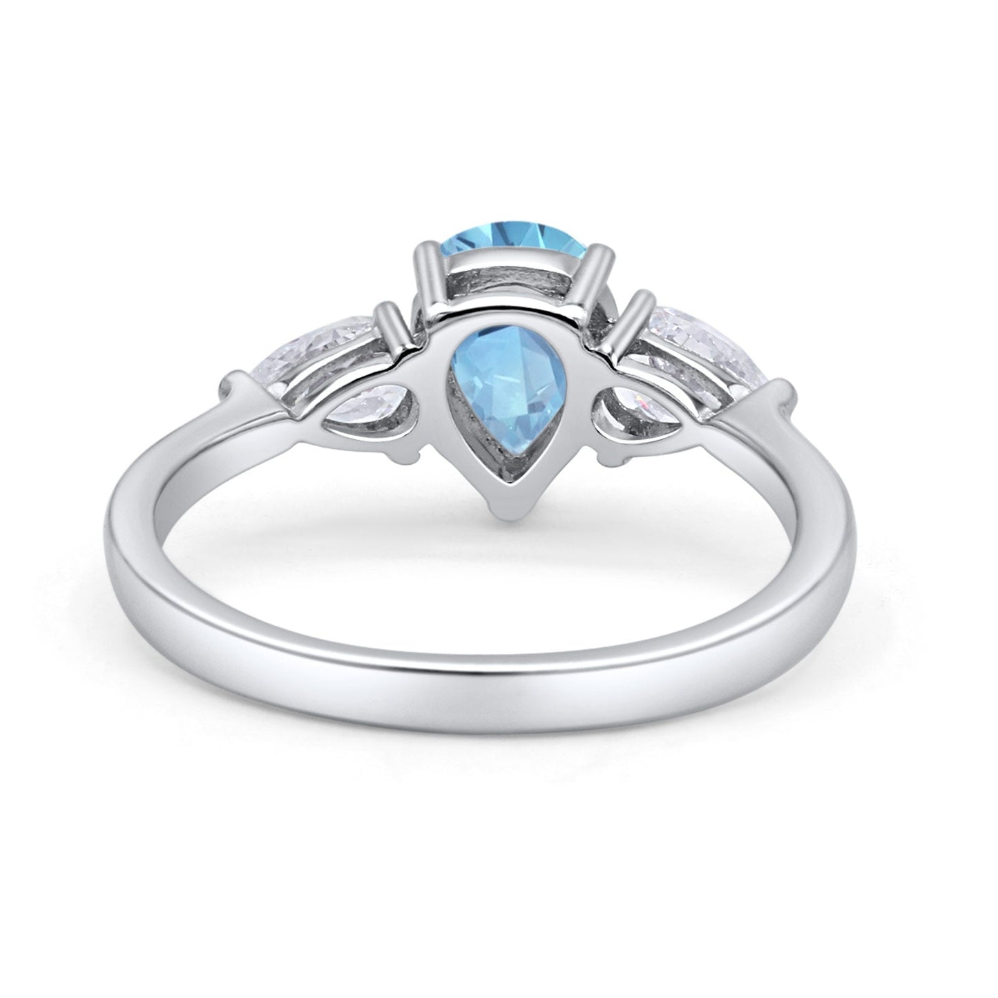 Three Stone Teardrop Pear Art Deco Simulated Aquamarine CZ Engagement Ring