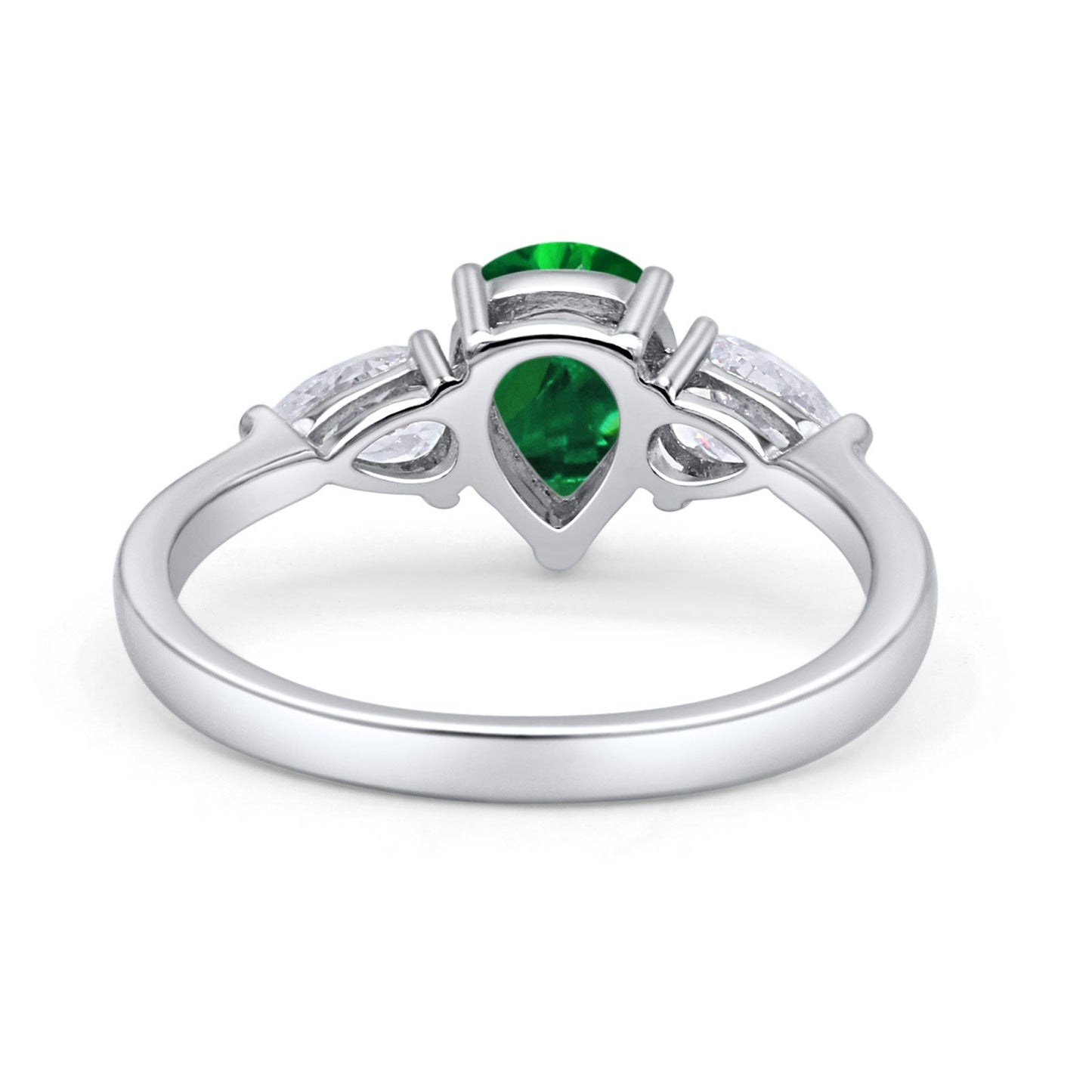 Three Stone Teardrop Pear Art Deco Simulated Green Emerald CZ Engagement Ring