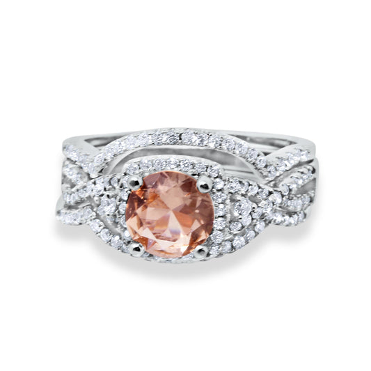 Halo Engagement Ring Three Piece Morganite CZ