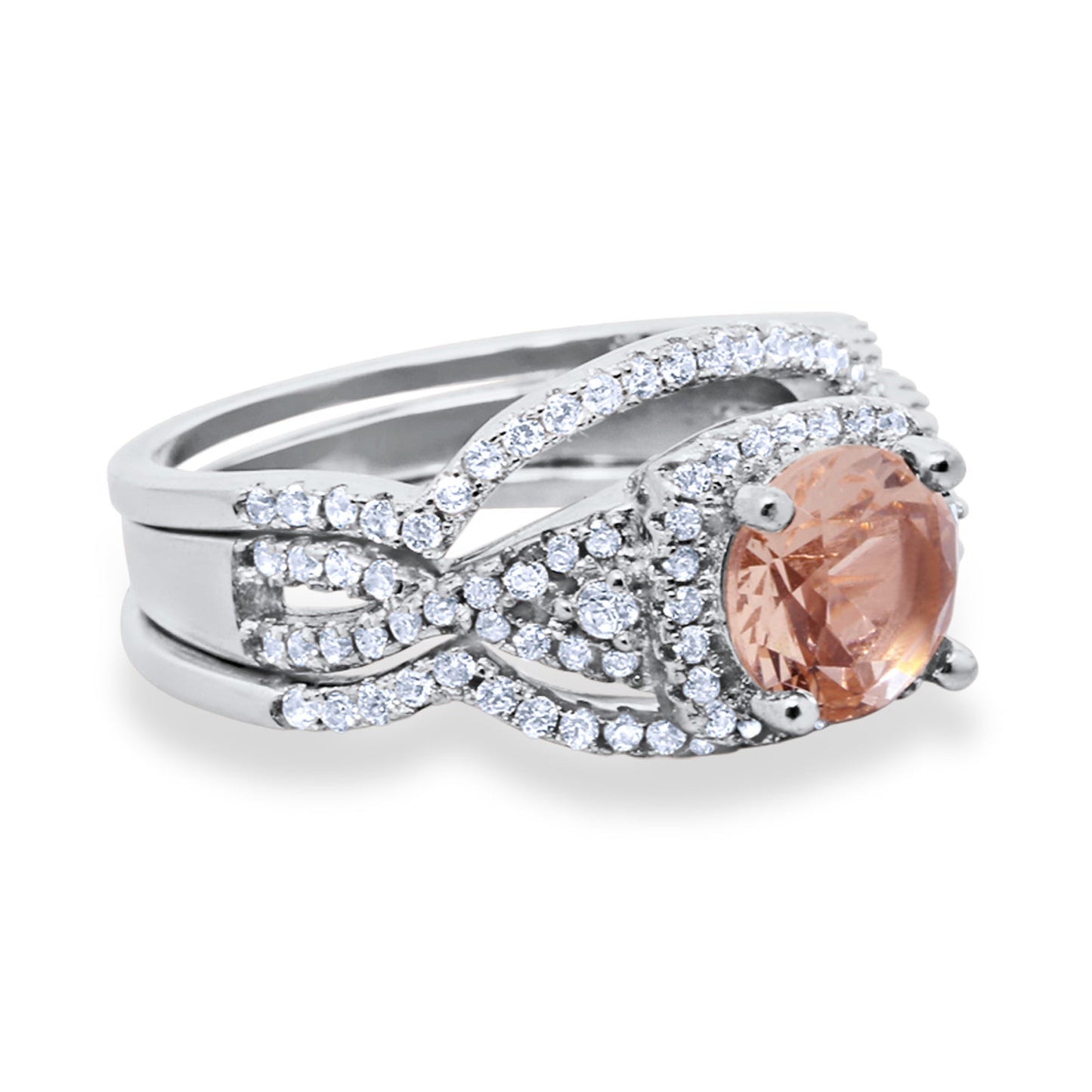 Halo Engagement Ring Three Piece Morganite CZ