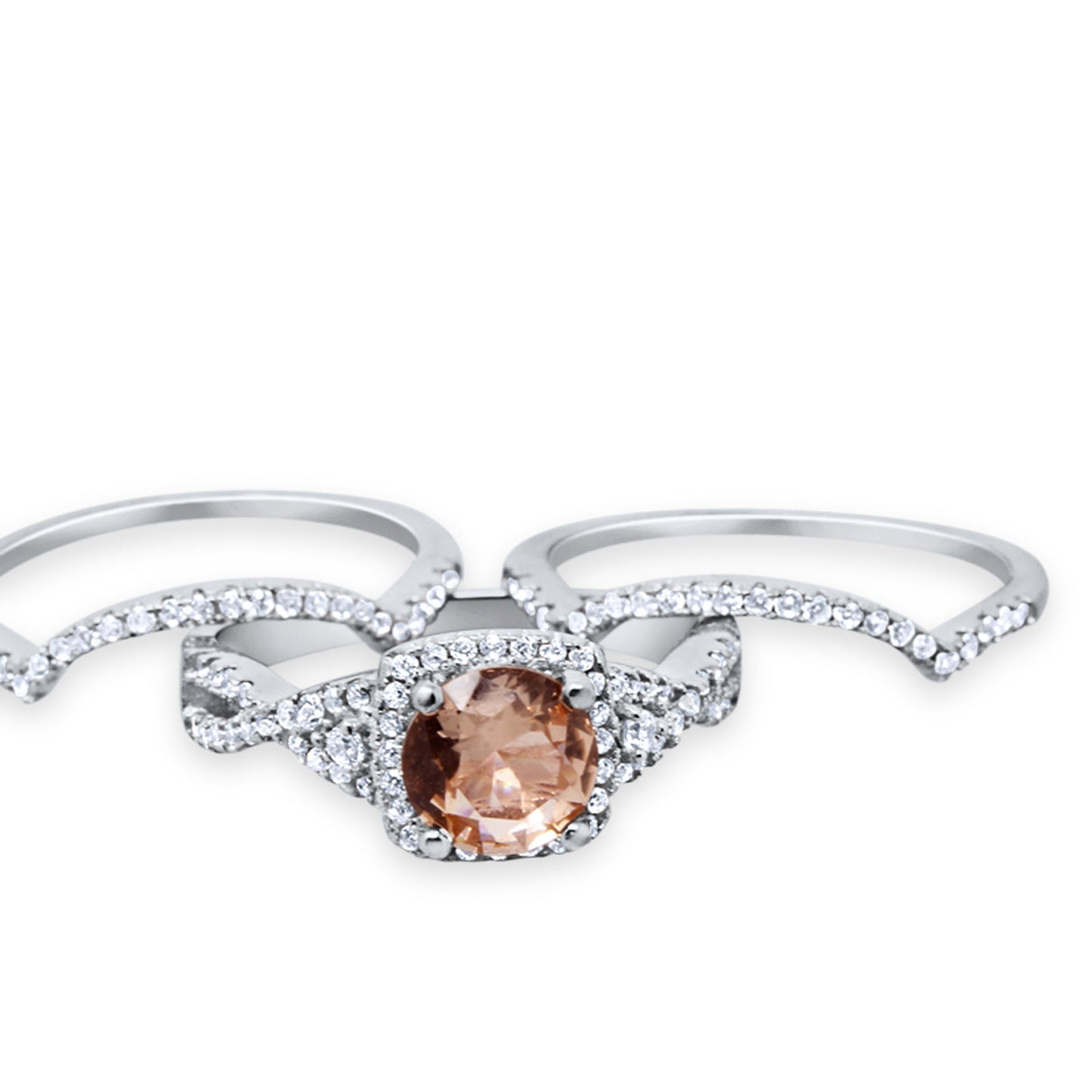 Halo Engagement Ring Three Piece Morganite CZ