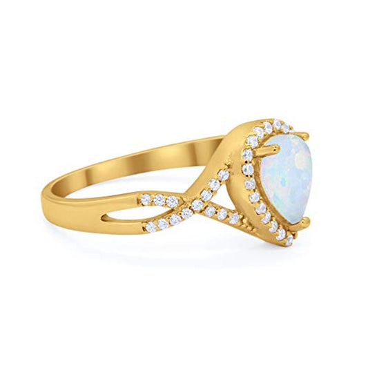 Teardrop Pear Infinity Yellow Tone, Lab White Opal Wedding Promise Ring