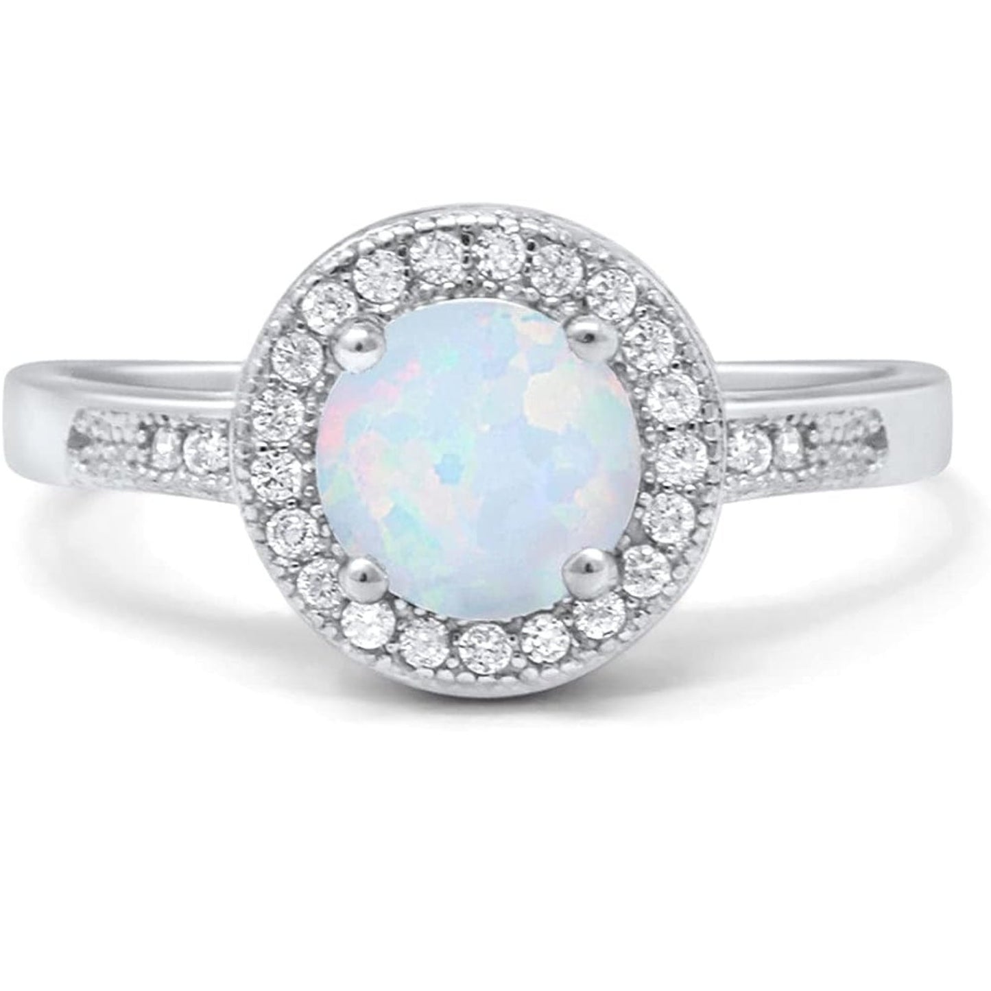 Halo Round Lab Created White Opal Fashion Ring