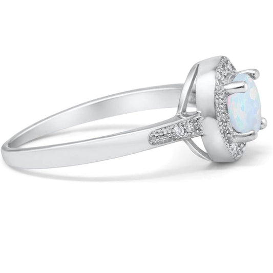 Halo Round Lab Created White Opal Fashion Ring