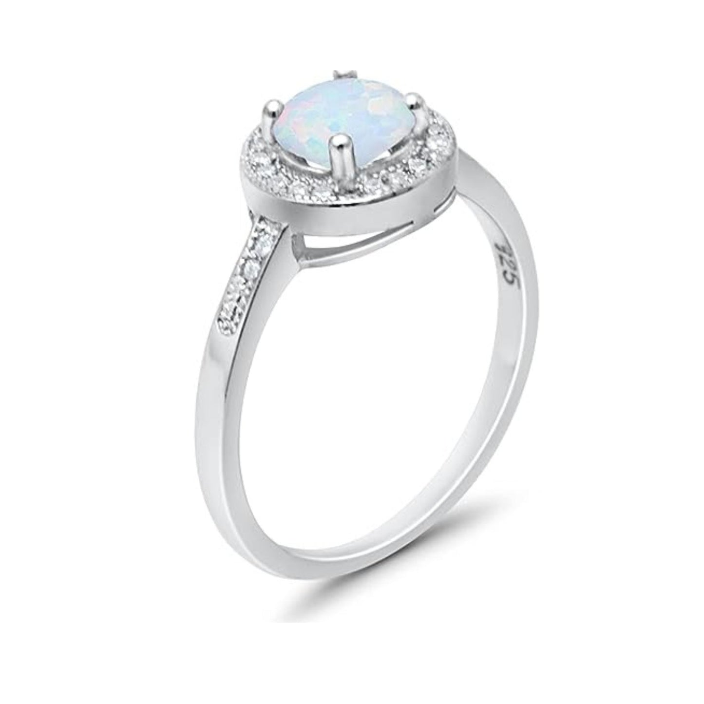 Halo Round Lab Created White Opal Fashion Ring