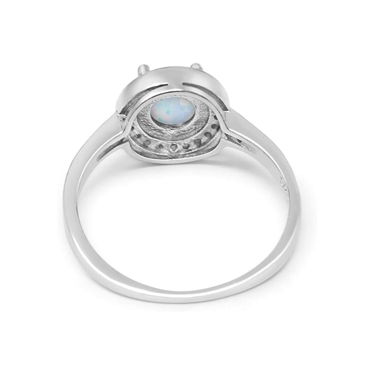 Halo Round Lab Created White Opal Fashion Ring