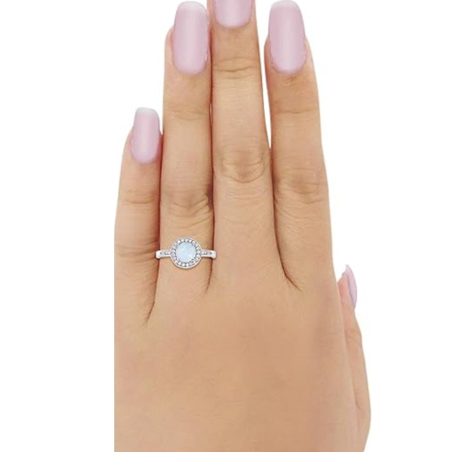 Halo Round Lab Created White Opal Fashion Ring