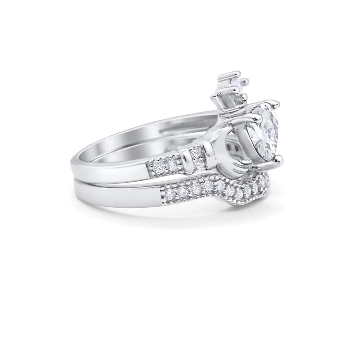 Two Piece Claddagh Ring Band Heart Cubic Zirconia