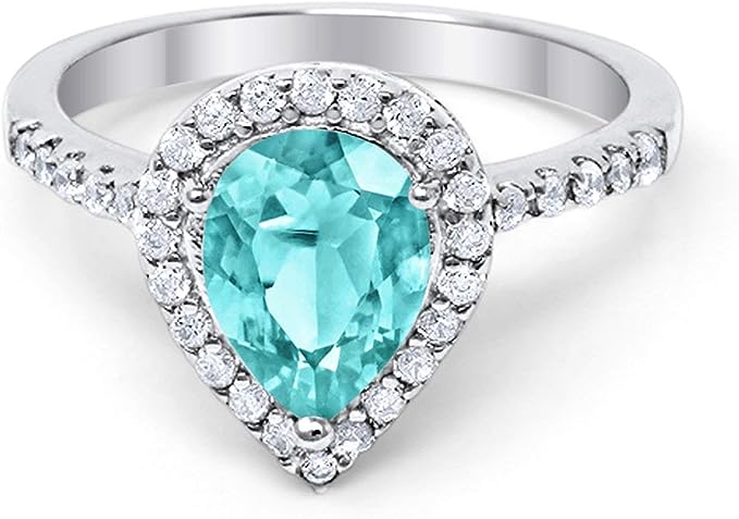 Halo Teardrop Filigree Ring Simulated Paraiba Tourmaline CZ