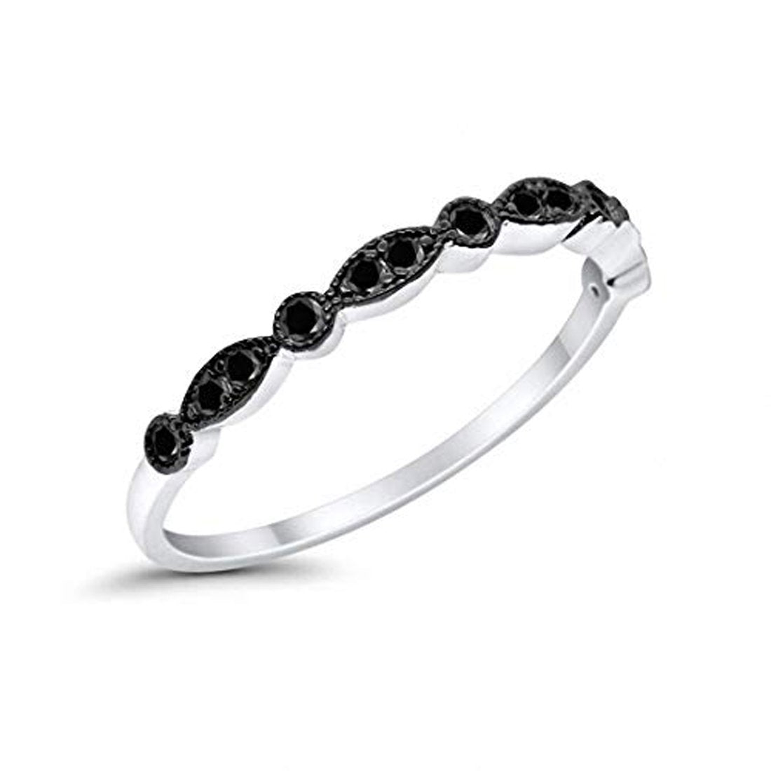 Half Eternity Round Simulated Black CZ Wedding Band