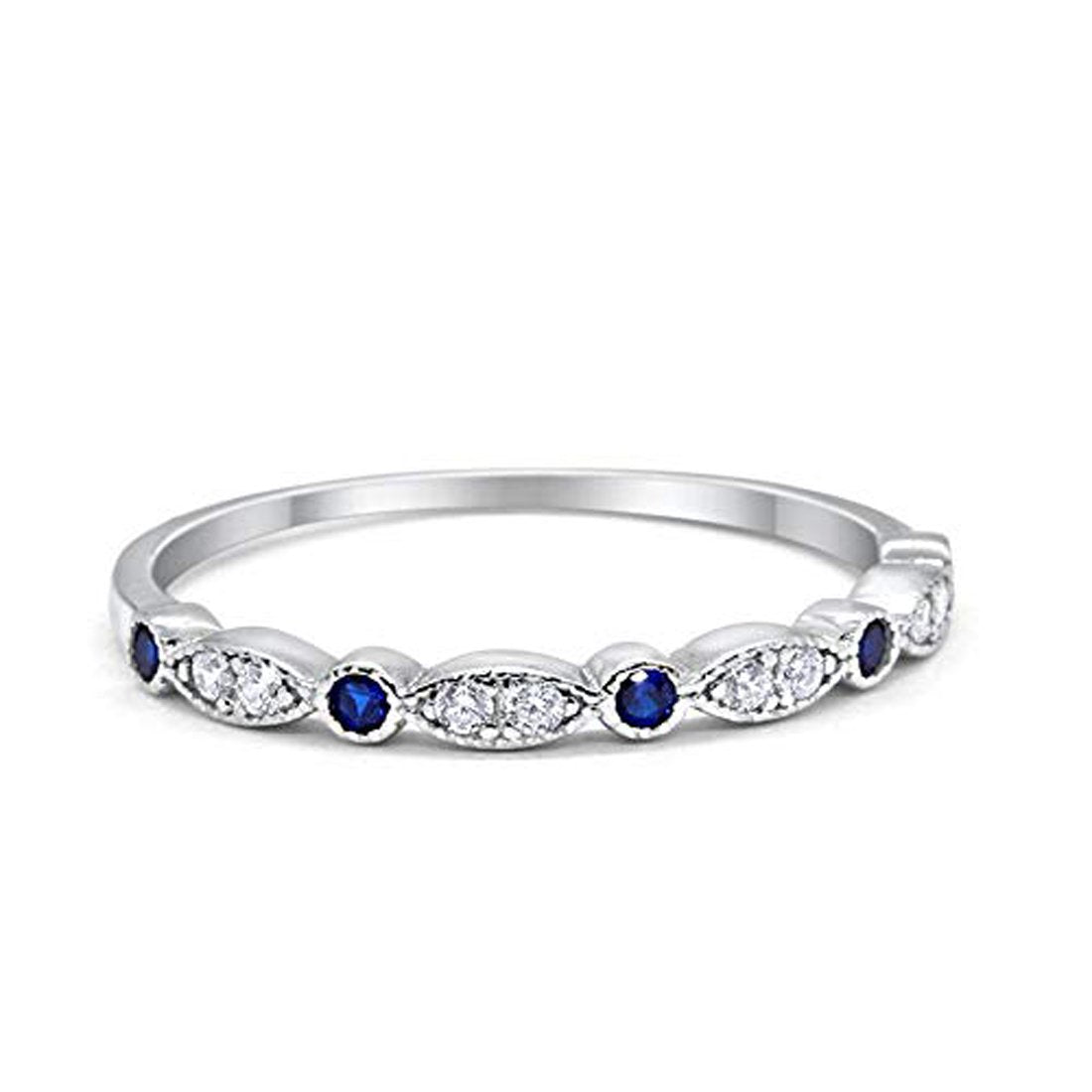 Half Eternity Wedding Band Round Simulated Blue Sapphire CZ