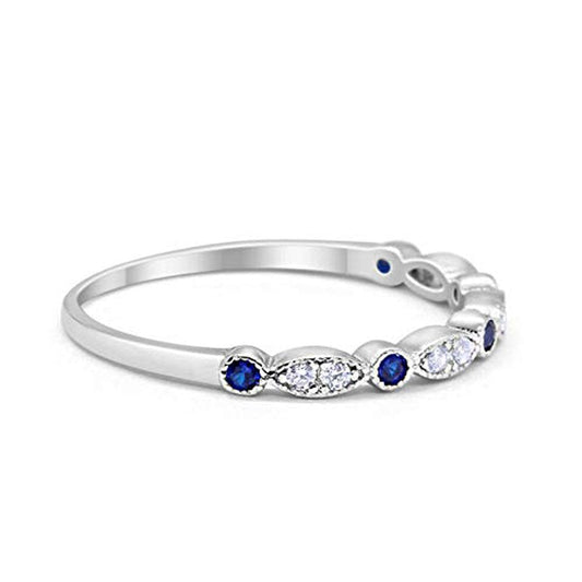 Half Eternity Wedding Band Round Simulated Blue Sapphire CZ