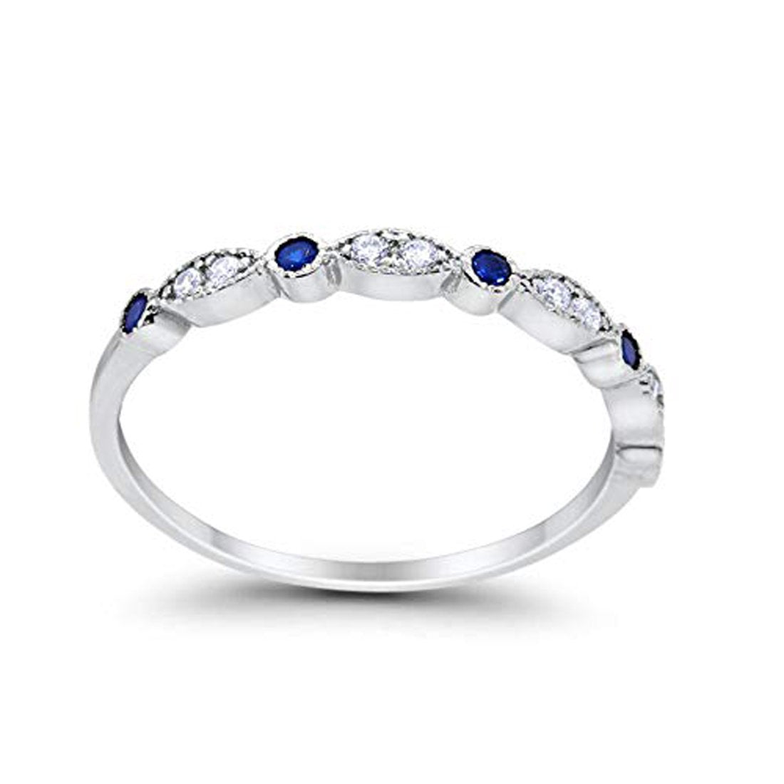 Half Eternity Wedding Band Round Simulated Blue Sapphire CZ