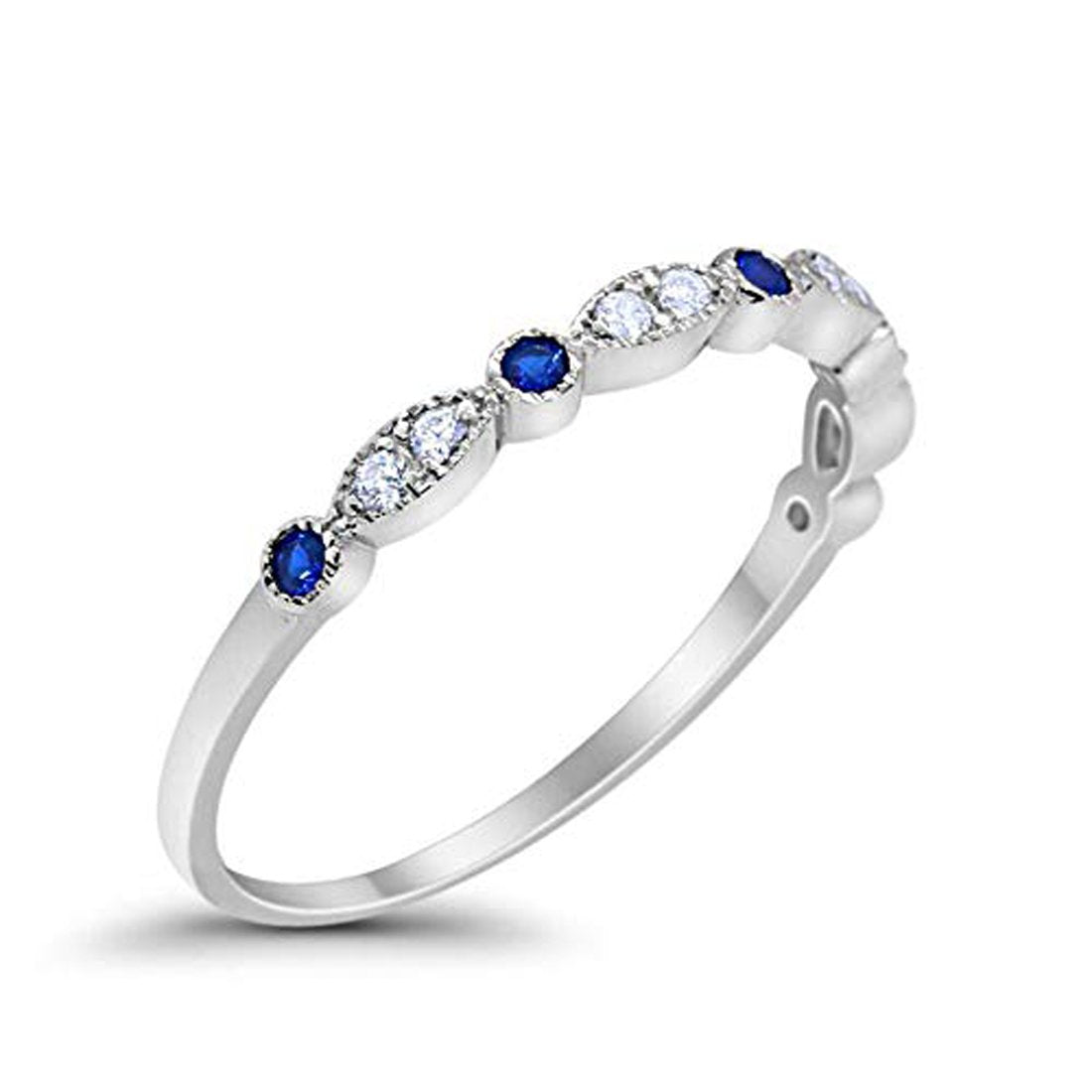 Half Eternity Wedding Band Round Simulated Blue Sapphire CZ