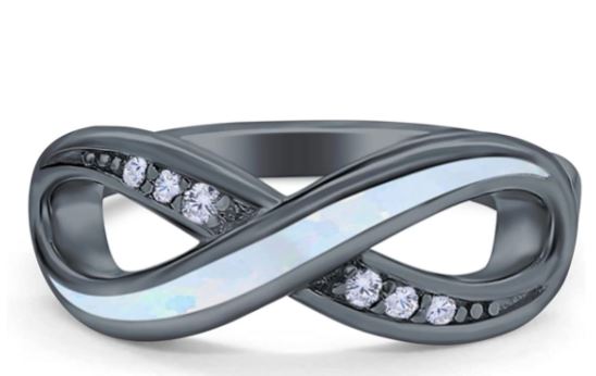 Infinity Lab Created White Opal Black Gold Tone Round Simulated Cubic Zirconia Ring