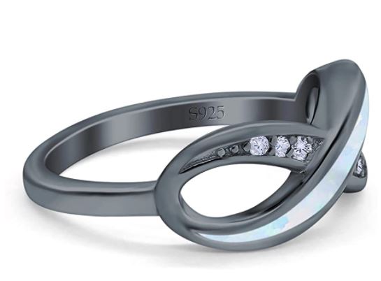 Infinity Lab Created White Opal Black Gold Tone Round Simulated Cubic Zirconia Ring