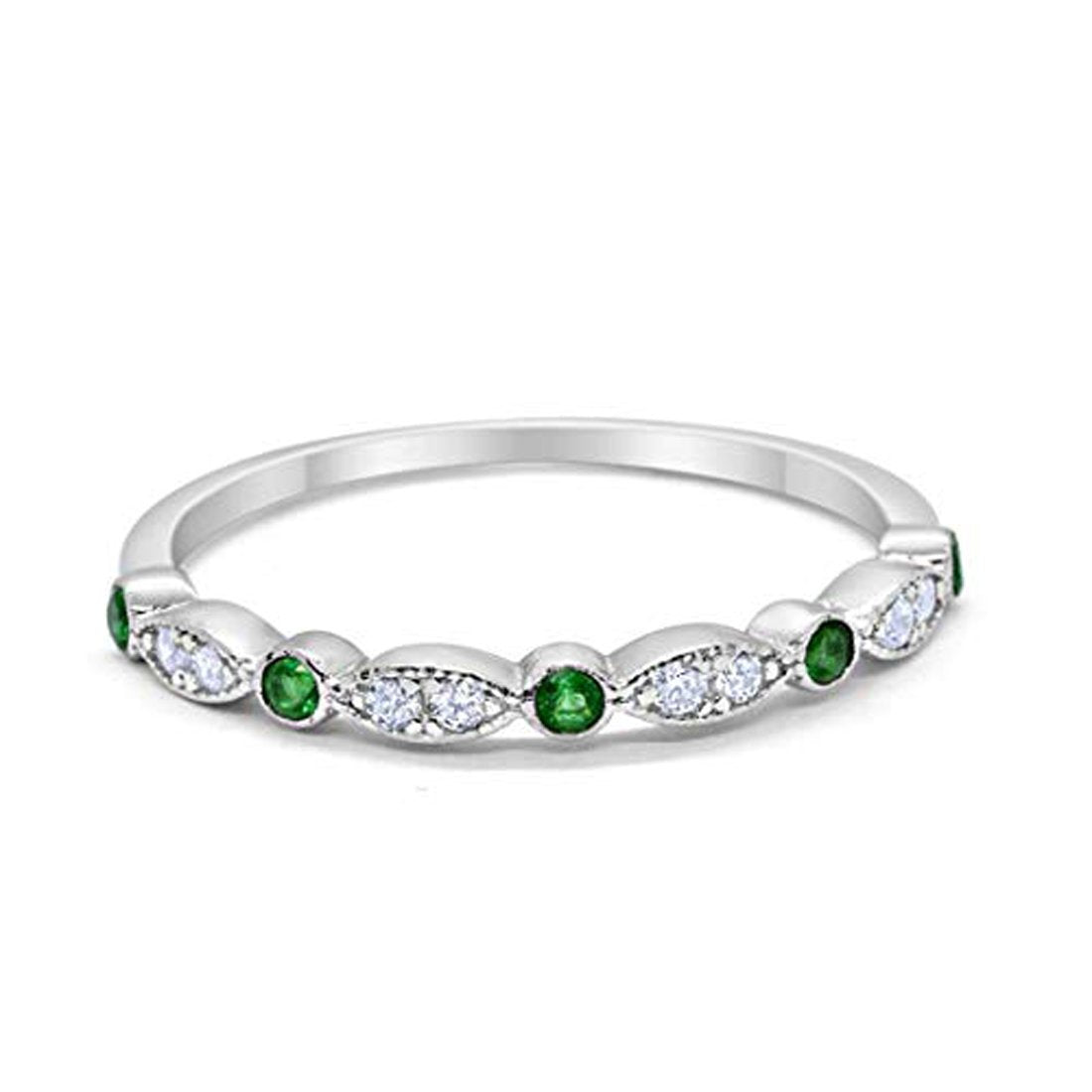 Half Eternity Wedding Band Round Simulated Green Emerald CZ