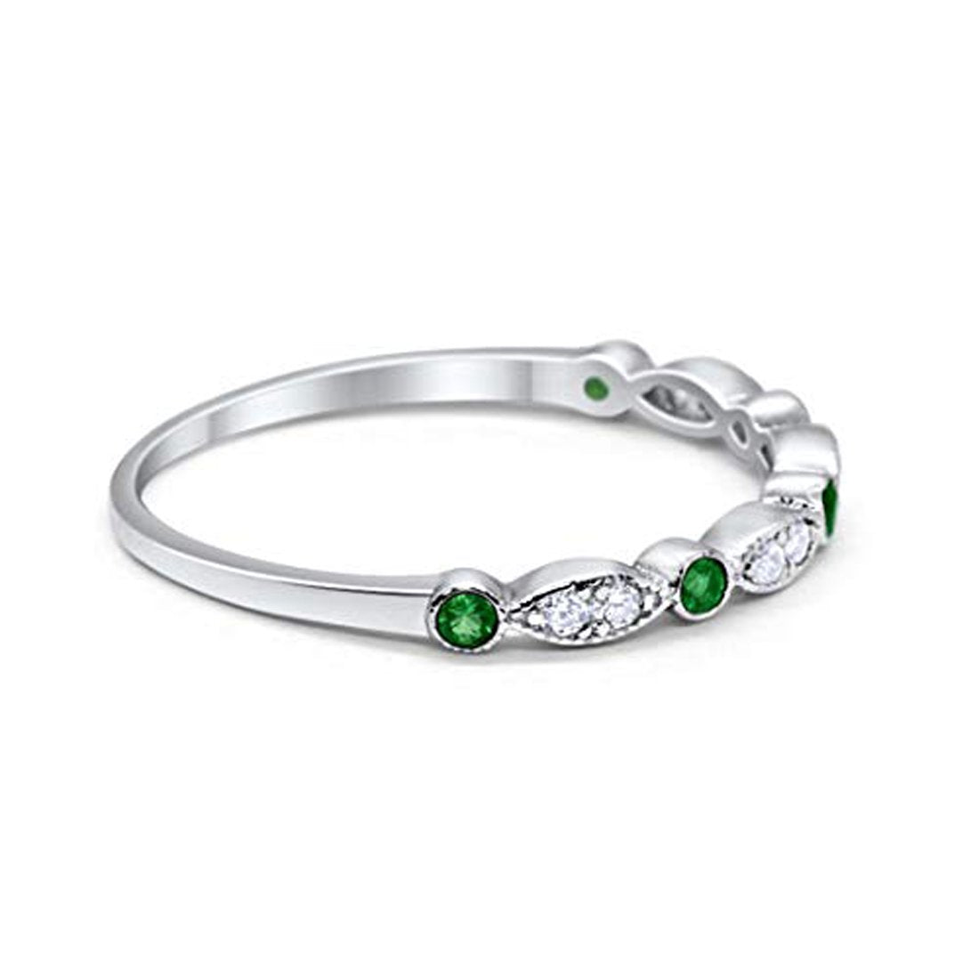 Half Eternity Wedding Band Round Simulated Green Emerald CZ