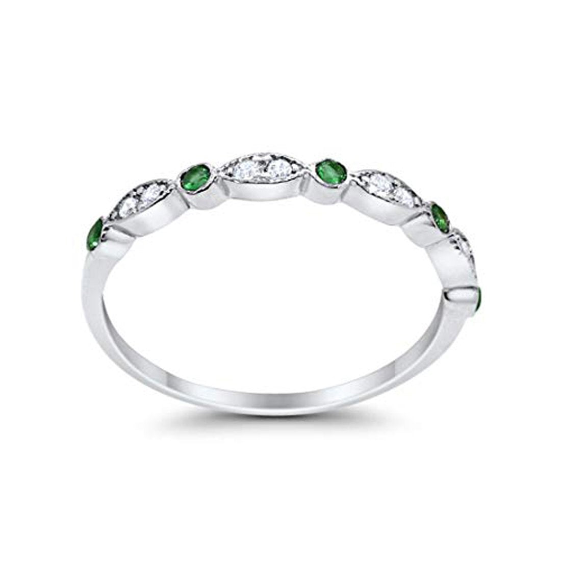 Half Eternity Wedding Band Round Simulated Green Emerald CZ