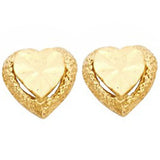 14K Yellow Gold Hammered Finish Tiny Love Heart Post Stud Earring For Women Or Girls 8mm