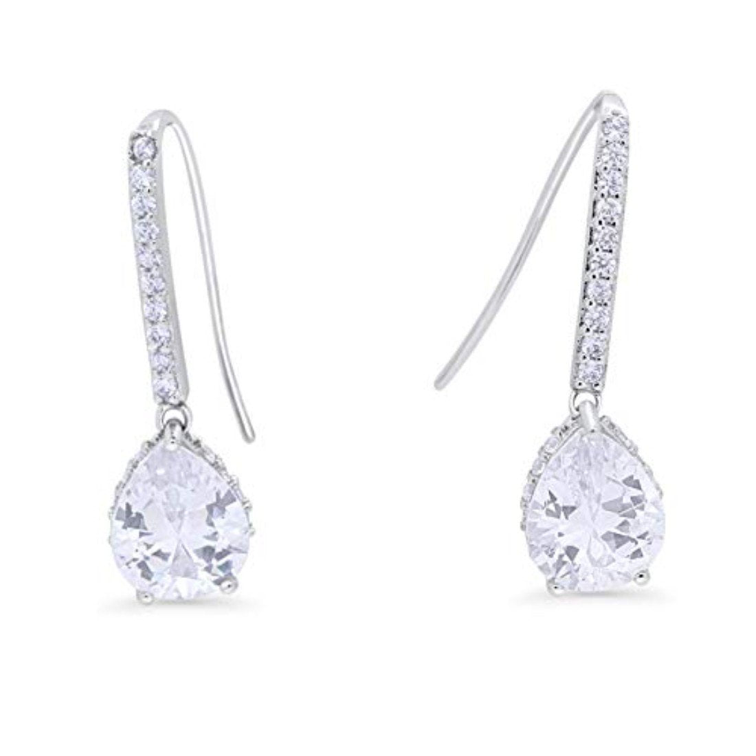 Teardrop Pear Dangling Fish Hook Earrings Simulated CZ Bridesmaid