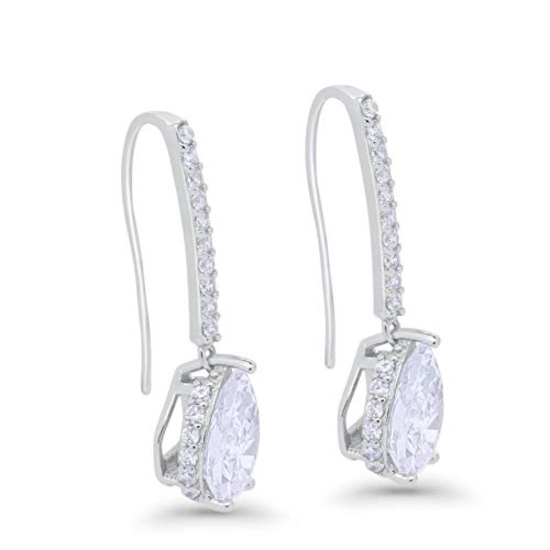 Teardrop Pear Dangling Fish Hook Earrings Simulated CZ Bridesmaid