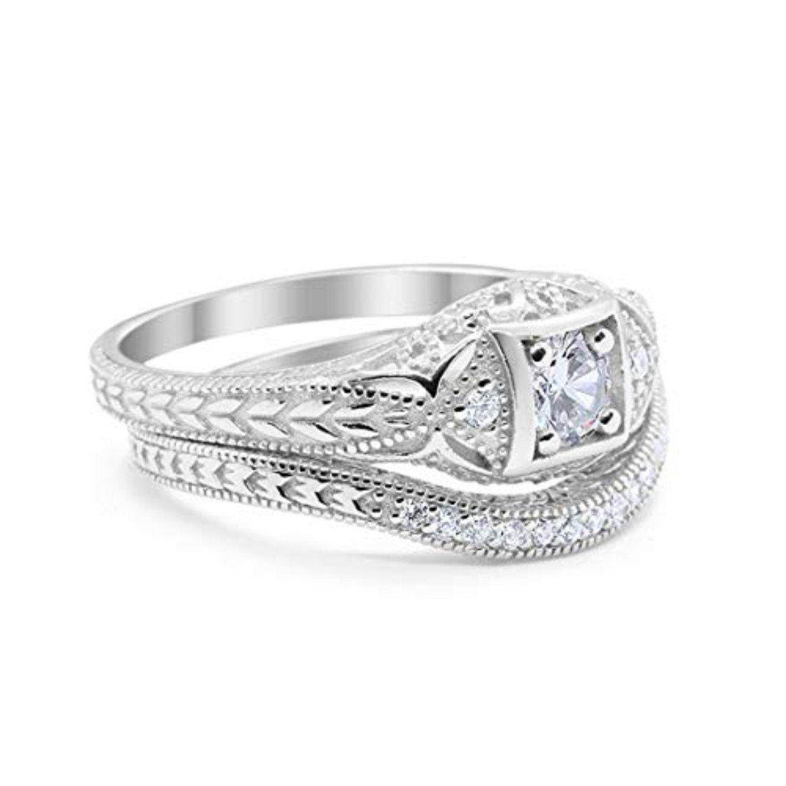 Vintage Style Two Piece Wedding Ring Bridal Simulated CZ 925 Sterling Silver