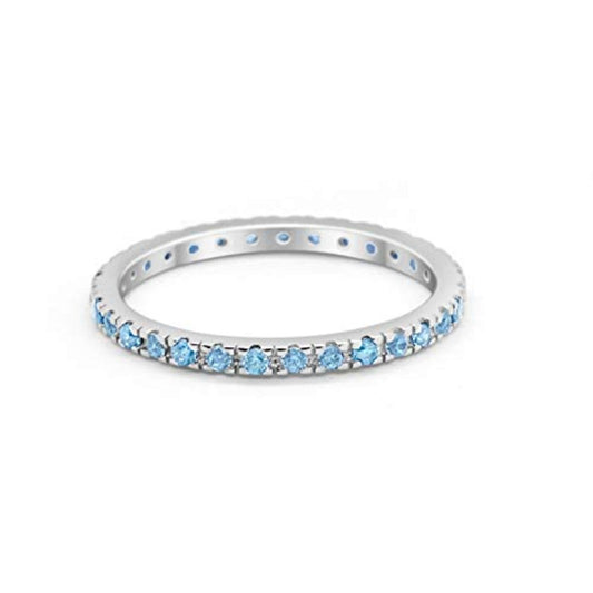 Full Eternity Stackable Band Round Simulated Aquamarine CZ Ring