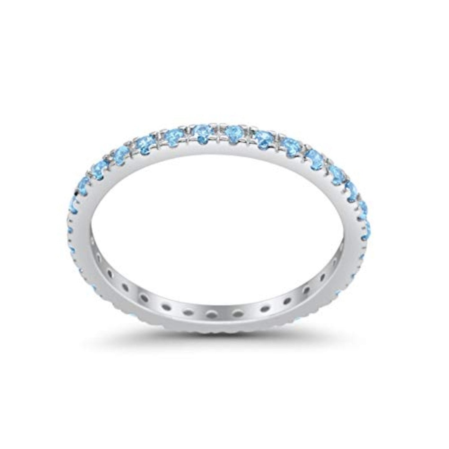 Full Eternity Stackable Band Round Simulated Aquamarine CZ Ring